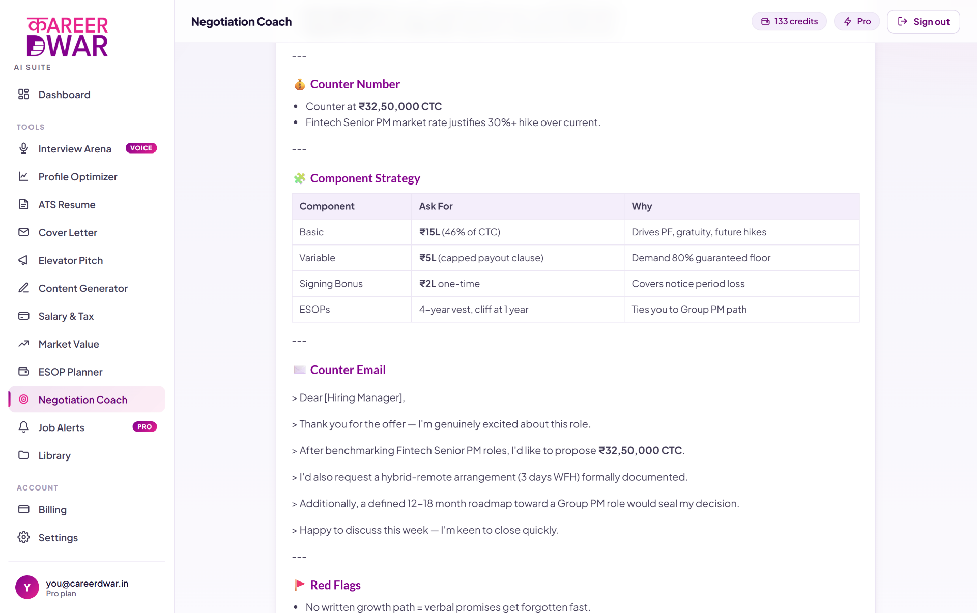 Negotiation Coach, counter offer breakdown