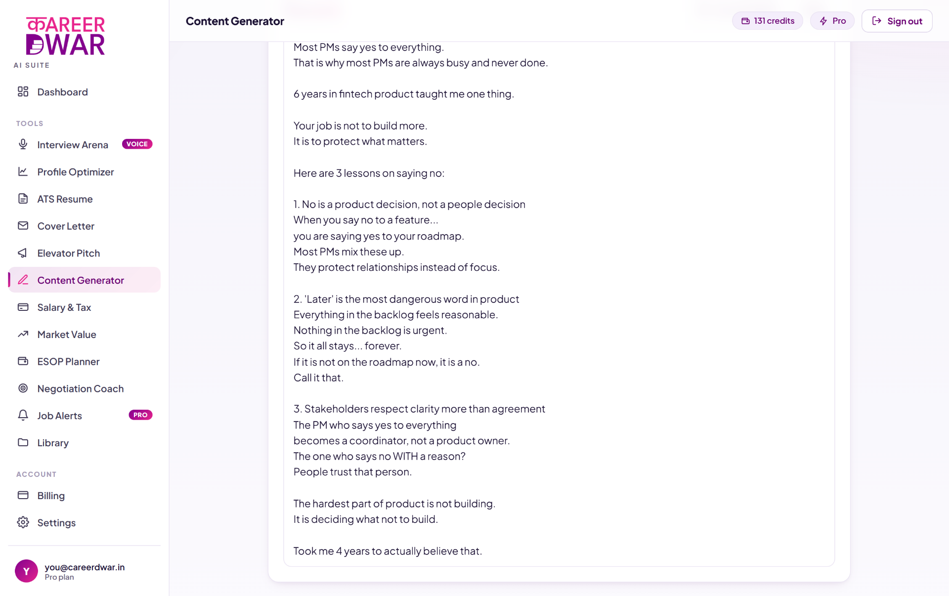 Content Generator, writing a LinkedIn post